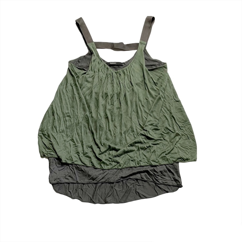 Amadi Moss Green & Grey Sleeveless Flowy Loose Fit Blouse Tank Top Size Small